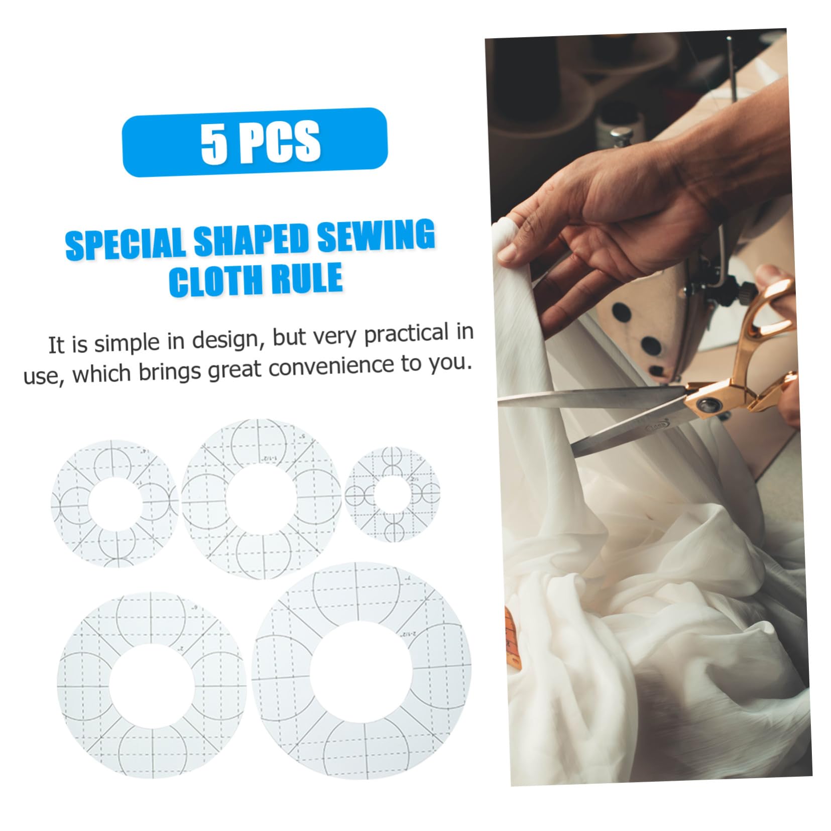 5 pezzi Righelli Patchwork in Plastica Antiscivolo per Cucito e Trapuntatura Template Circolari per Taglio Tessuti e Design Abbigliamento per Hobby e Professionisti