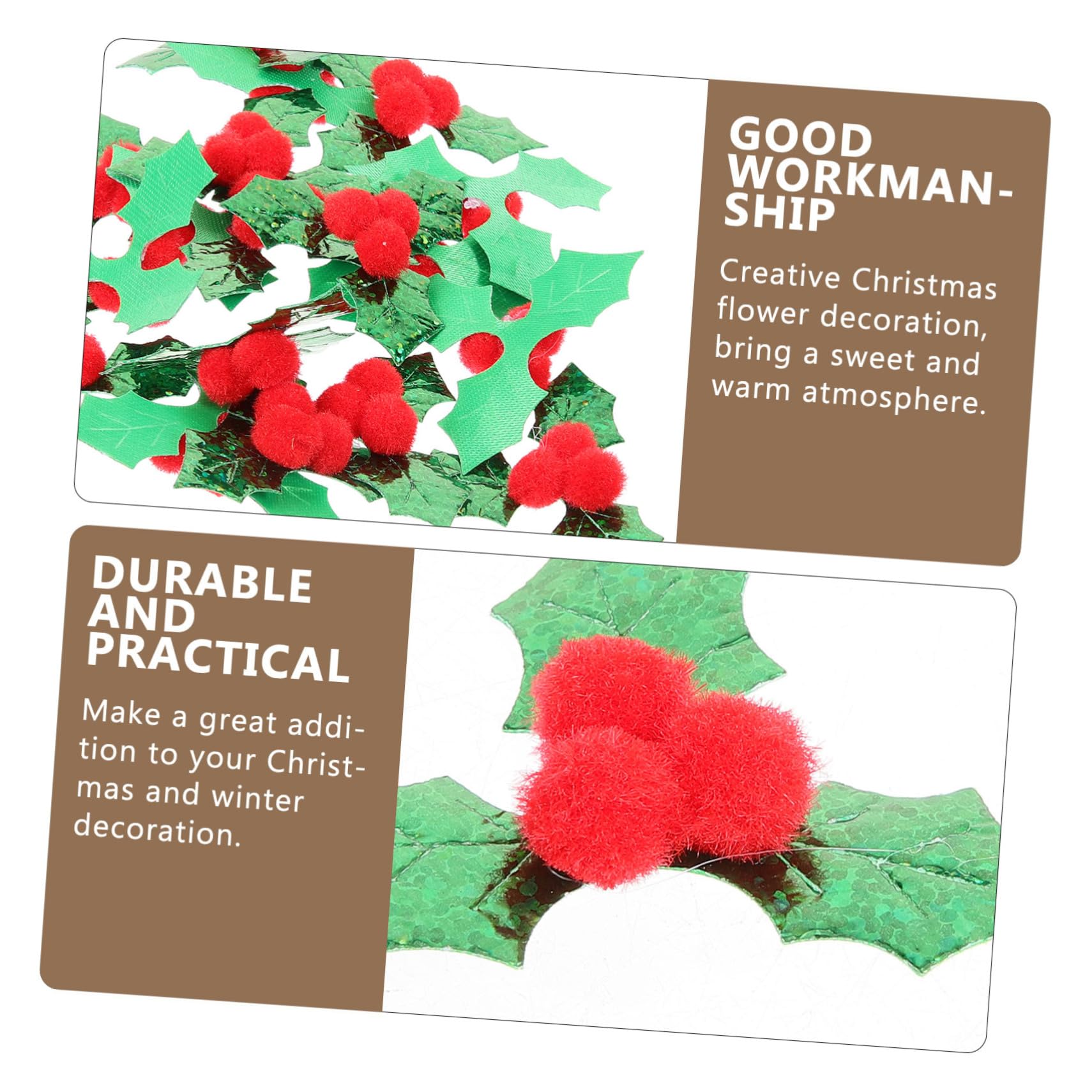 Amosfun 4 Ensembles Décoration De Feuilles De Noël Décor d'arbre De Noël Embellissements De Baies De Houx Fabriquer Une Feuille De Houx Tissu Feuilles Décor De Baies Chiffon 100 Pièces X 4