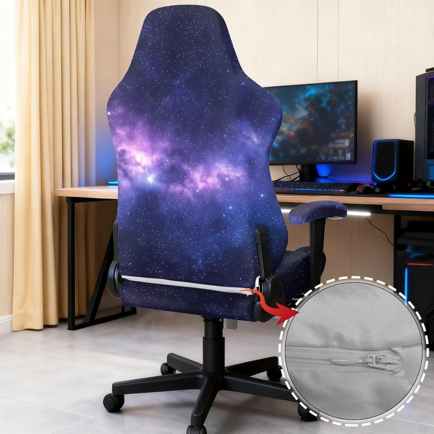 Nebula Gaming Chair Covers Slipcovers Stretchable Elastic Gaming Chair Seat Cover with Armrest Covers Cosmic Design Cat Scratch Proof Cover