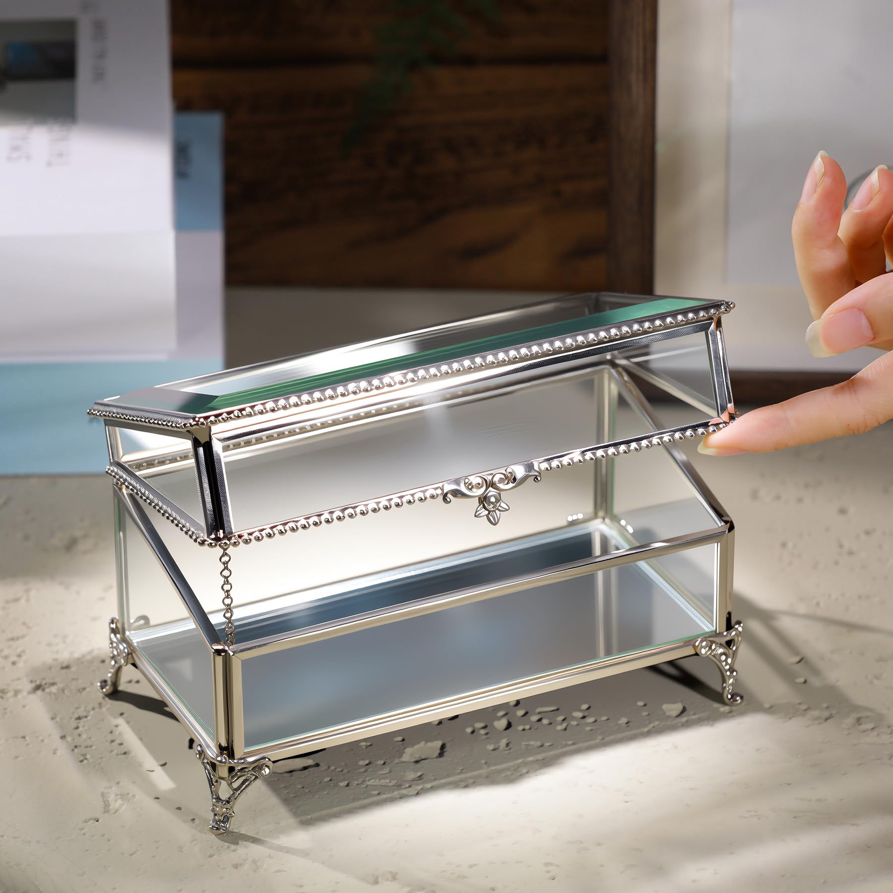 Glass Vintage Jewelry Box Keepsake Storage Trinket Ring...