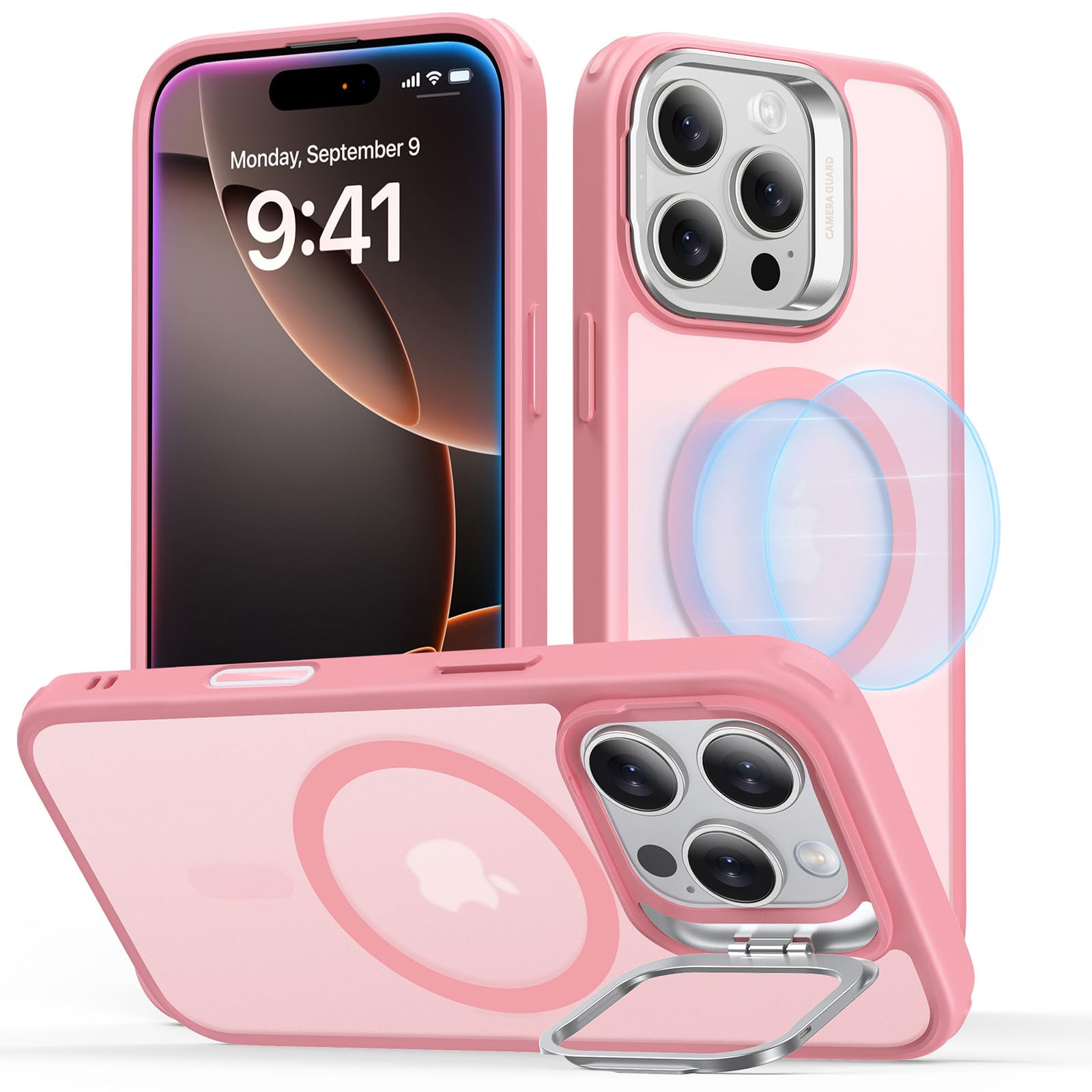 ESR für iPhone 16 Pro Hülle Flex-Ständer, für MagSafe, Klares Rosa | Kamerasteuerung, Vergilbungsschutz, 3X Militär-Sturzschutz, Magnetische Handyhülle, Air Guard Ecken