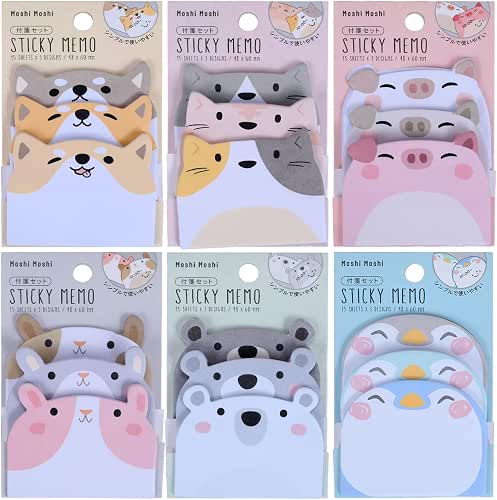 Molain Cute Sticky Notes, 6 Pack Cartoon Sticky Notes Animals