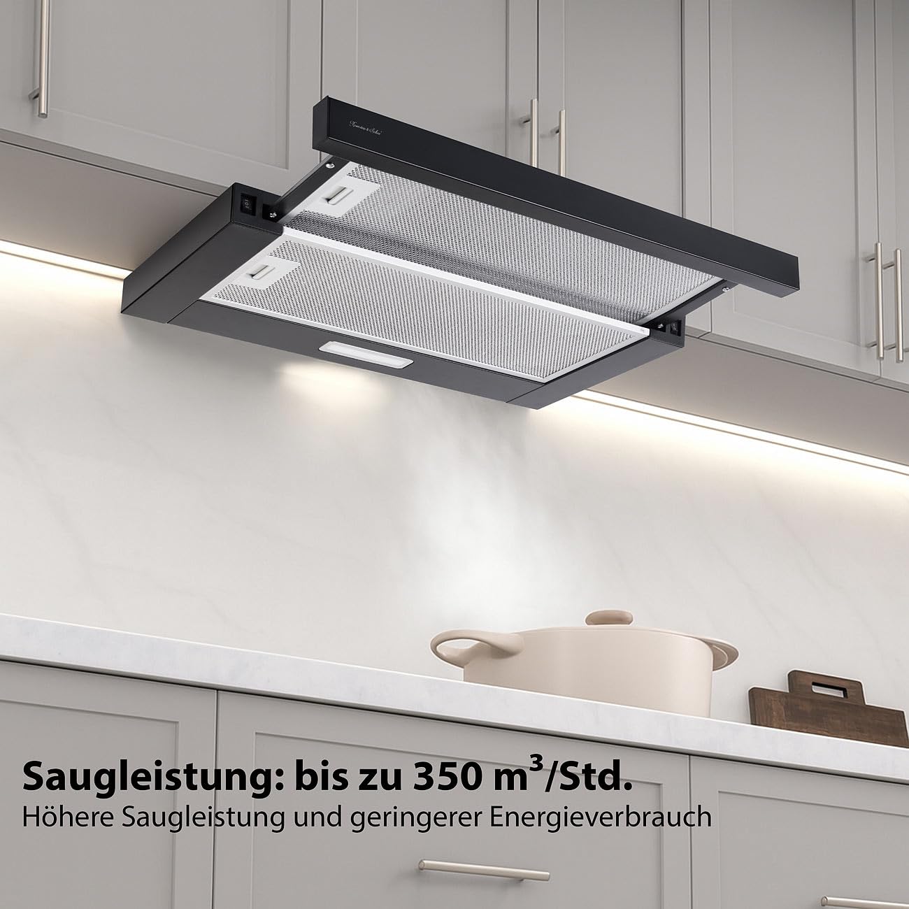 Rosenstein & Söhne teleskopowy okap kuchenny DAH-110, 60 cm, 350 m³/h, czarny