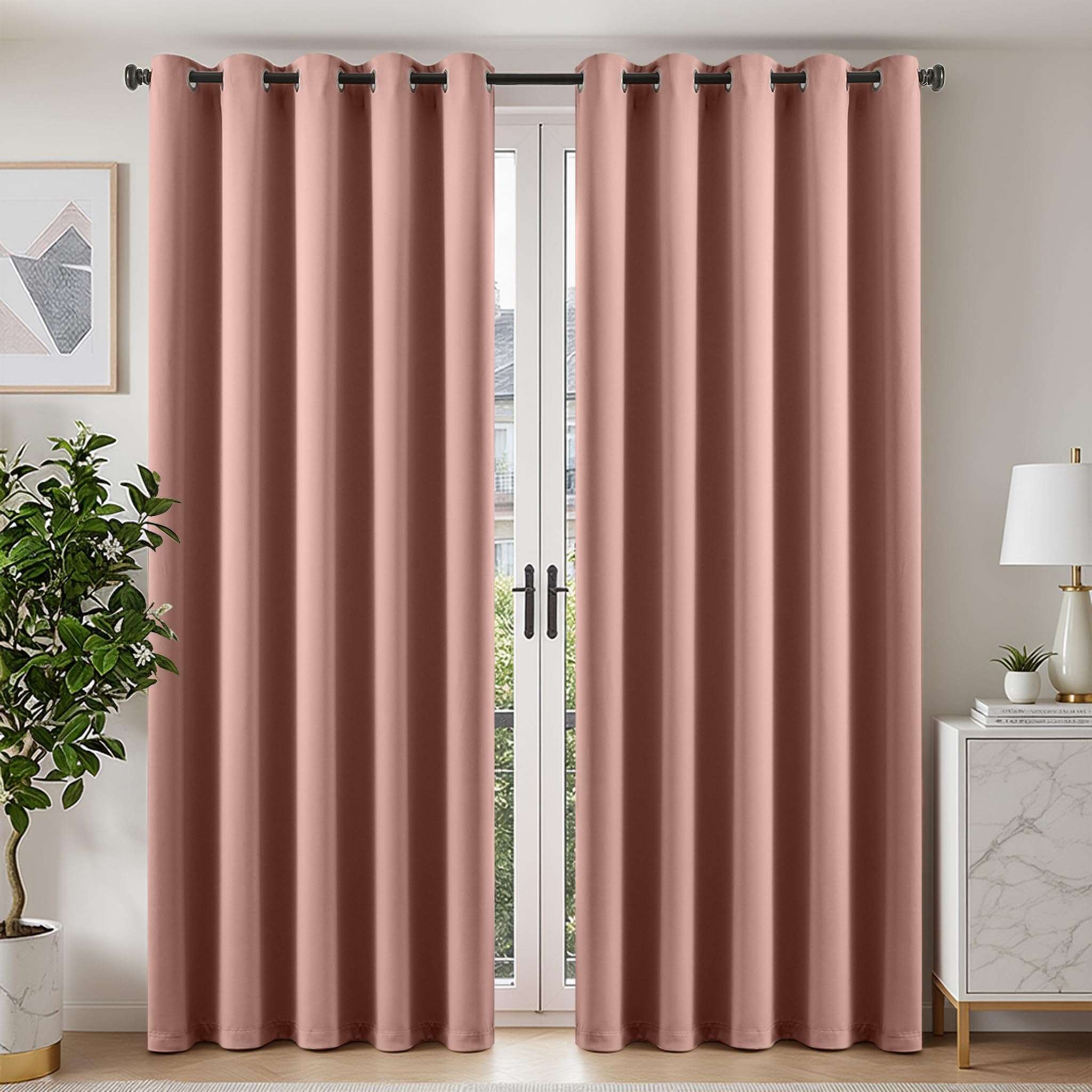 TOPICK Kids Blackout Curtains Pink, Thermal Insulated Room Darkening Curtains for Bedroom, Solid Eyelet Blackout Curtain for Living Room, W66 x L90 Inch