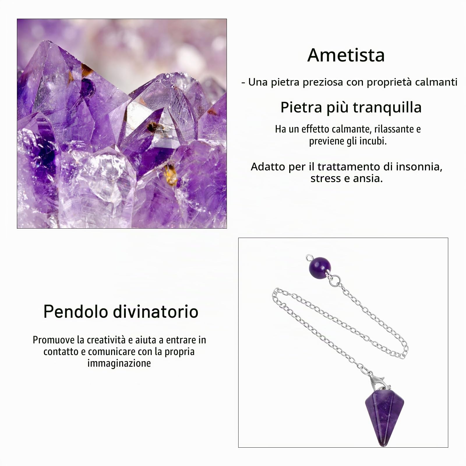 Pendolo di Cristallo di Ametista Guarigione, Meditazione Chakra
