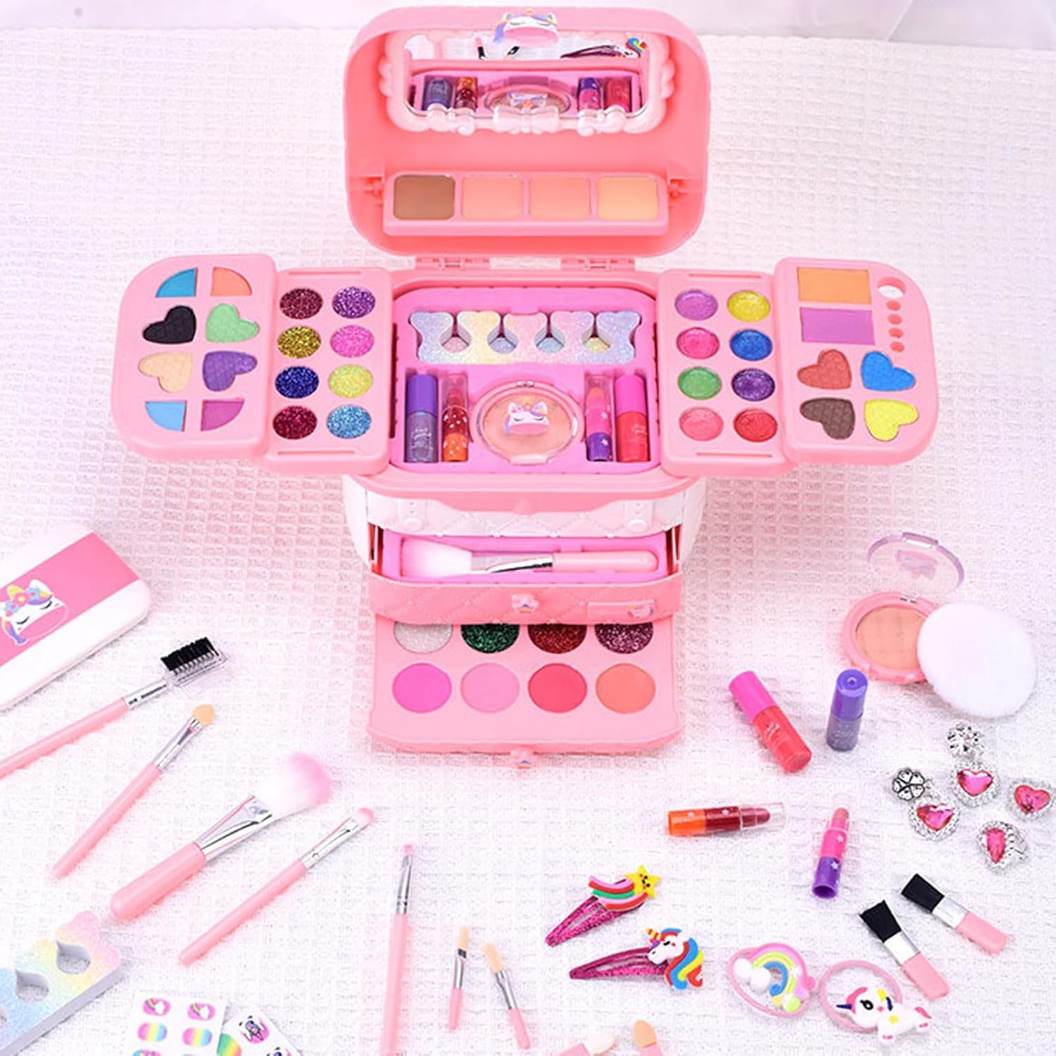Toy Makeup - Washable Real Cosmetic Girls Toys,Pretend Toys Makeup Kit with Mirrors, Princess Dress Up Game Christmas & Birthday Toy 3-12 Years Old