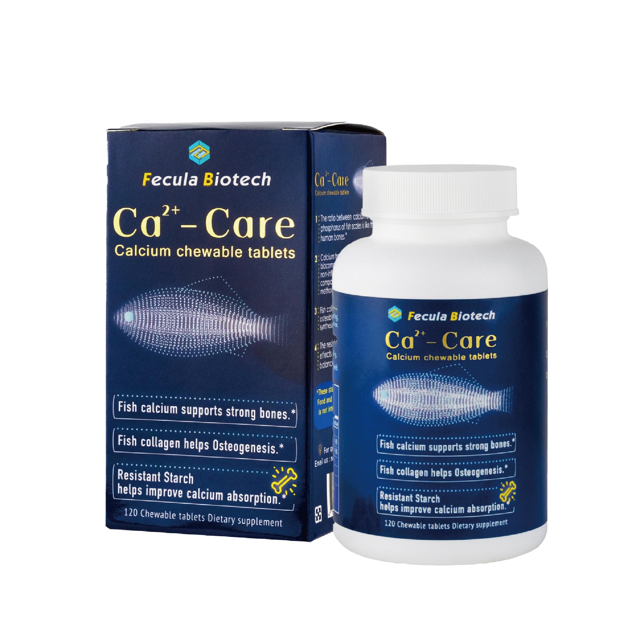 Natural Fish Scale Calcium Supplement for All Ages | Bone Health and Muscle Supplement | Effective Absorption, Strong Bones Density | 120 Chewable Tablet