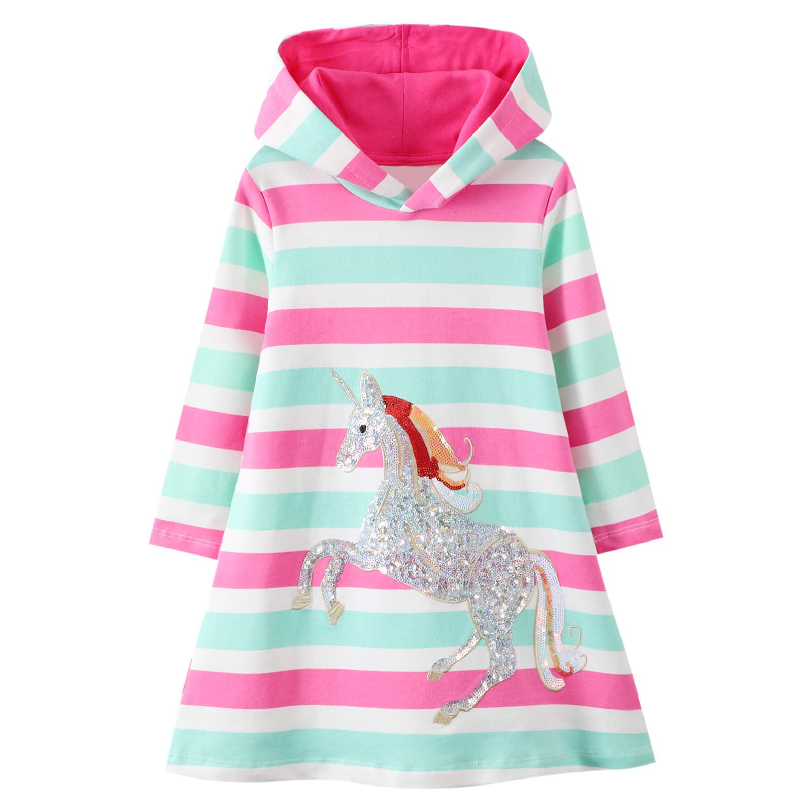 JinBei Vestidos con Capucha Niñas Largo Túnica Pullover Tops Manga Larga Algodón Suéter Casual Otoño Sudadera con Capucha 2 3 4 5 6 7 años