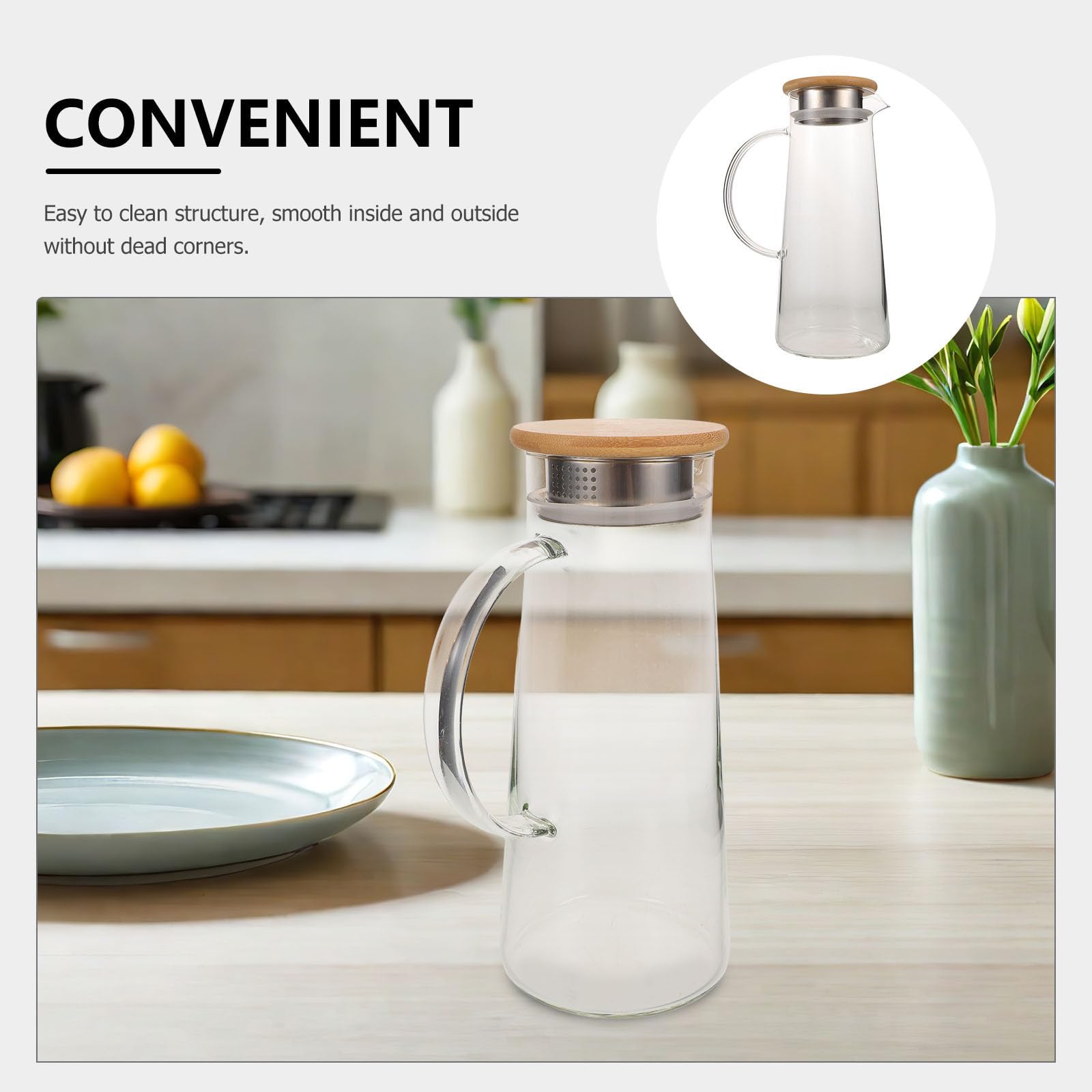 Jarra de Vidrio de Borosilicato para Jugo con Tapa Hermética | Capacidad de 3.8 Litros, Vertido Fácil y Limpieza Sencilla, Resistente al Calor, con Bambú y Acero Inoxidable