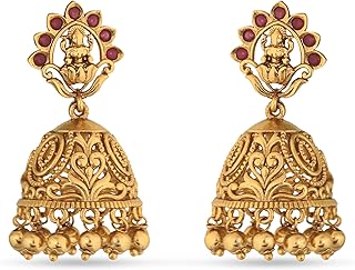 Antique Gold Plated Utash Jhumkas with Temple Design -...