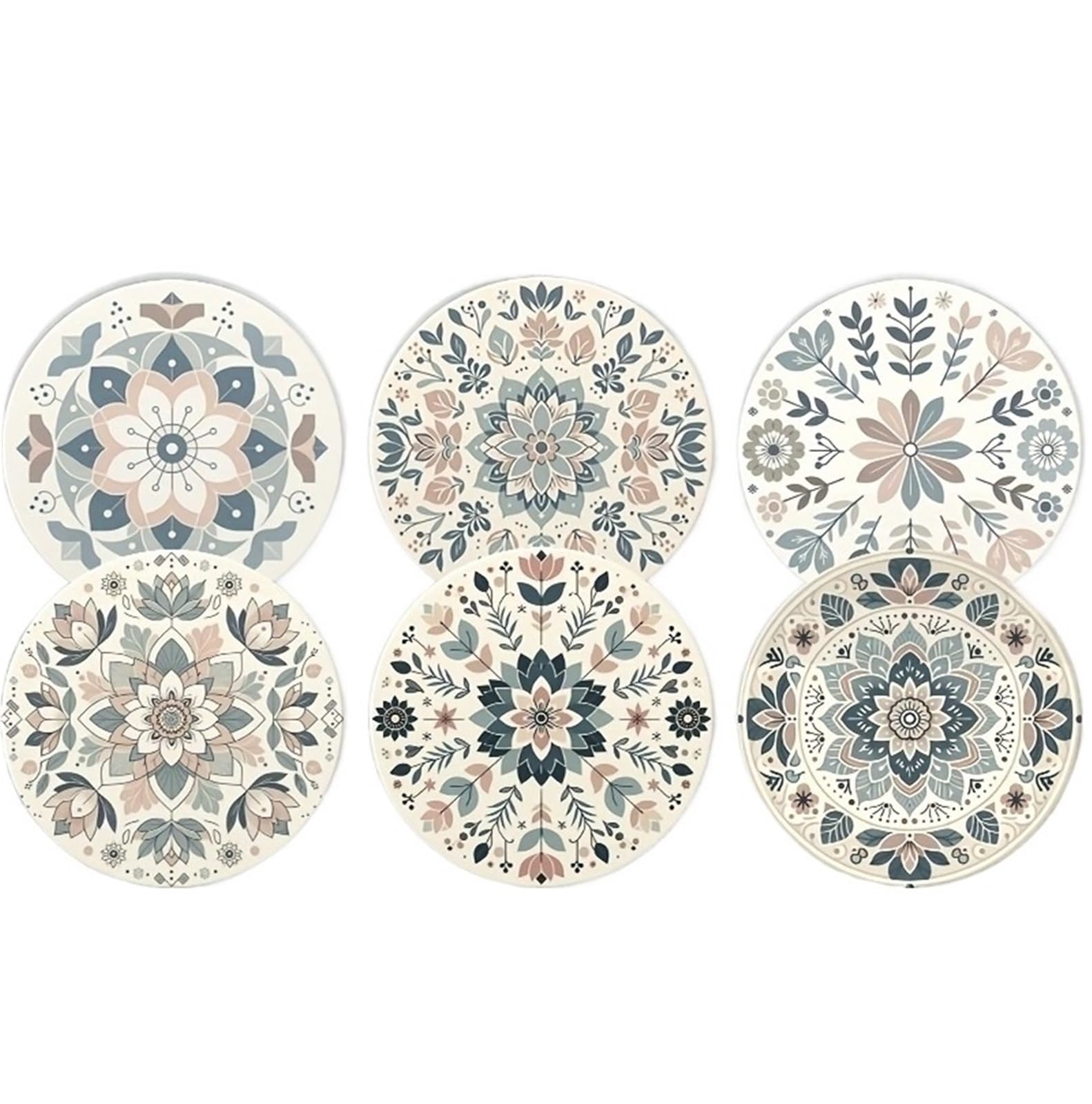 Wooden Round Coasters 10Cm 6Pcs 2D Retro Floral Wooden Coasters