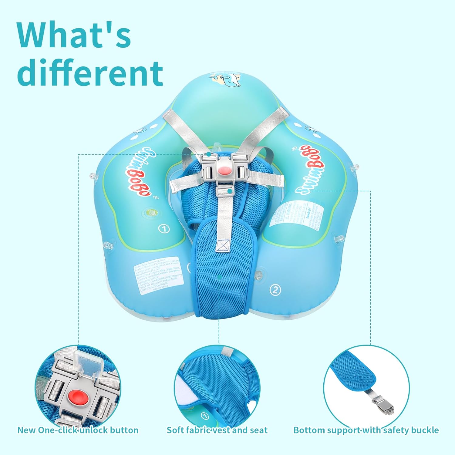 Inflatable Baby Swim Float with Soft Fabric Vest and seat Size Improved Infant Pool Floaties with Sun Canopy Swimming Pool Toys