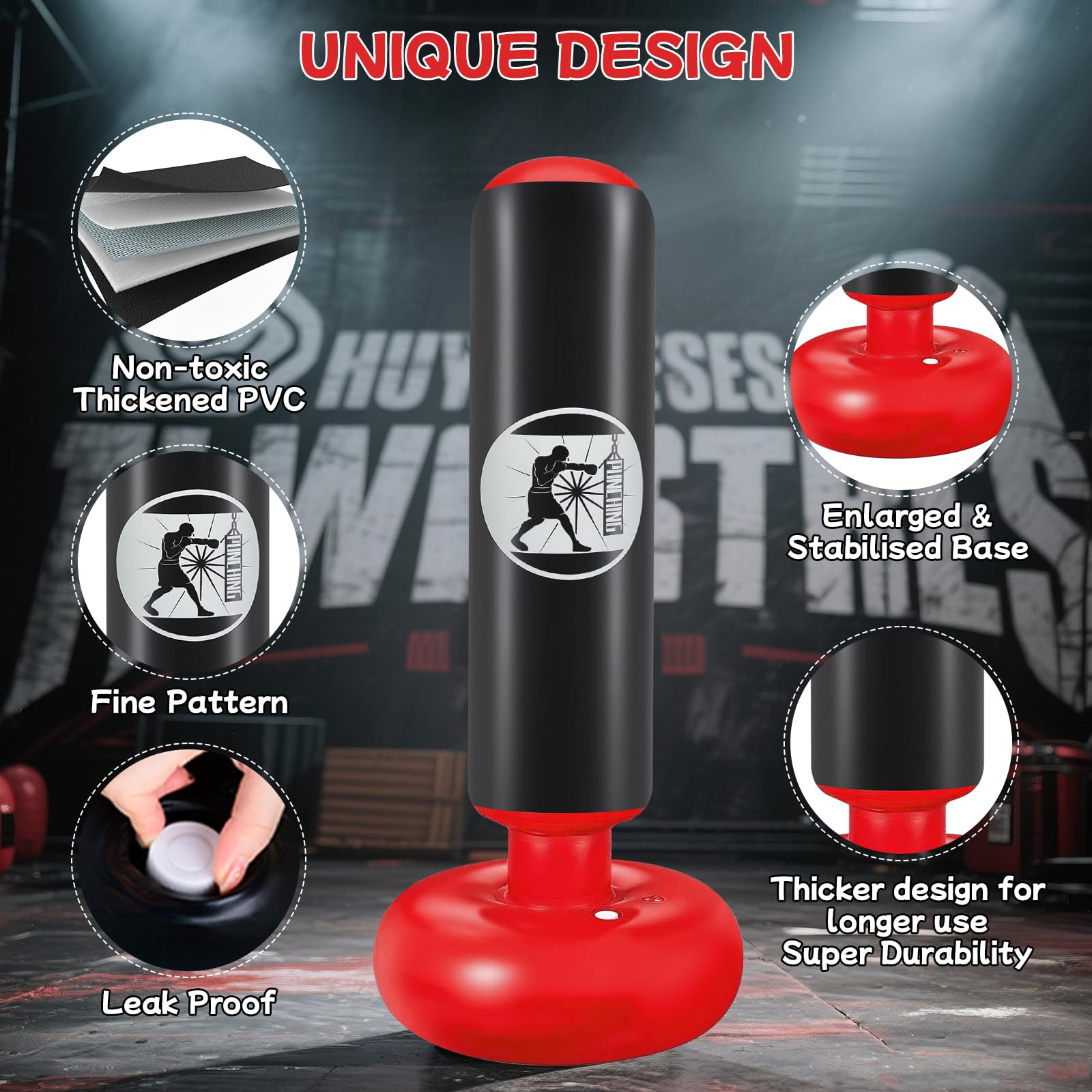 Ninonly Sac de Boxe Enfant 160cm Gonflable avec Pompe et Gants, Set Punching Ball Cadeau 3-12 Ans