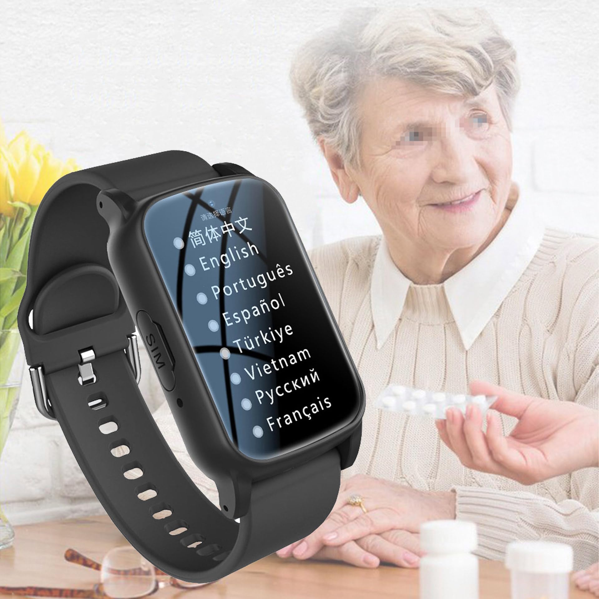 Montre Intelligente De Détection De Chute pour Personnes Âgées, Dispositifs D'alerte De Chute pour Personnes Âgées, Bracelet GPS avec SOS, Appel Vidéo HD Et Charge Magnétique - Étanchéité,Black