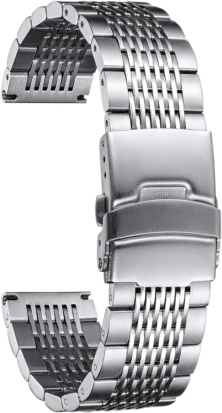 Stainless Steel Watch Band, Metal Watch Strap for Men Women Replacement with Double-Lock Deployment Clasp Polished Watch Bracelet Silver Black Gold Rose-gold 18/19/20/21/22/24mm