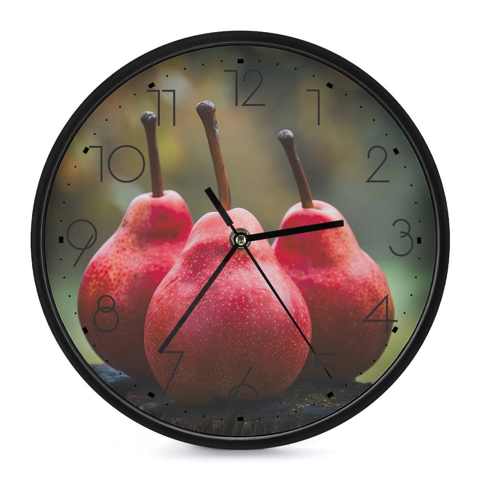 XOPEKVLAWM Wall Clock 10 Inch Non-Ticking Silent Modern Simple Style Round Decor Clocks Three Red Pears Clock Decorative Battery Operated Wall Clocks for Home Office Living Room Bedroom Kitchen