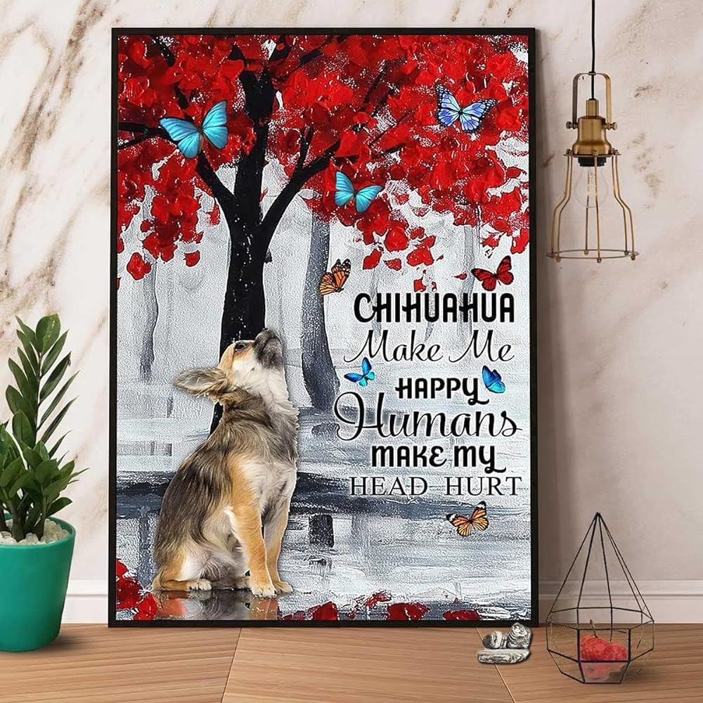 rayprint Metal Tin Sign Chihuahua Make Me Happy Vintage Signs Retro Tin Signs Aluminum Sign for Bar Home Wall Metal Decoration 8x12 Inch