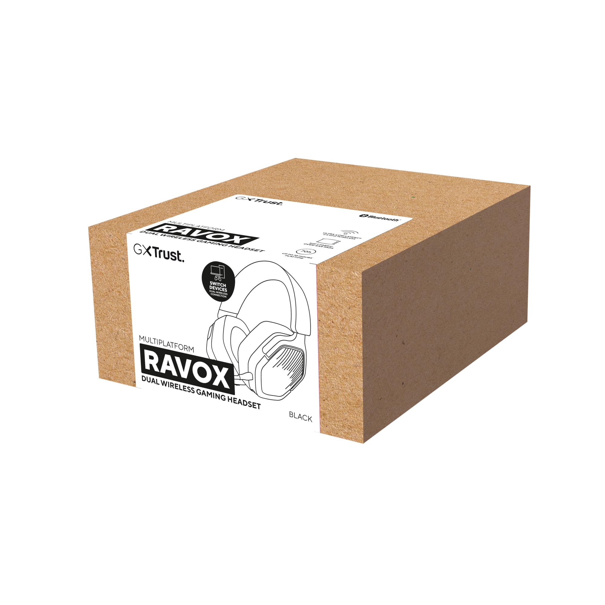 GXTrust 1493 Ravox Cascos Gaming Inalámbricos Bluetooth + 2.4GHz PS5 PS4 PC Switch Xbox Mobile, Altavoces 50mm, Batería de 70 Horas, Baja Latencia, Auriculares Inalámbricos Over-Ear, Negro