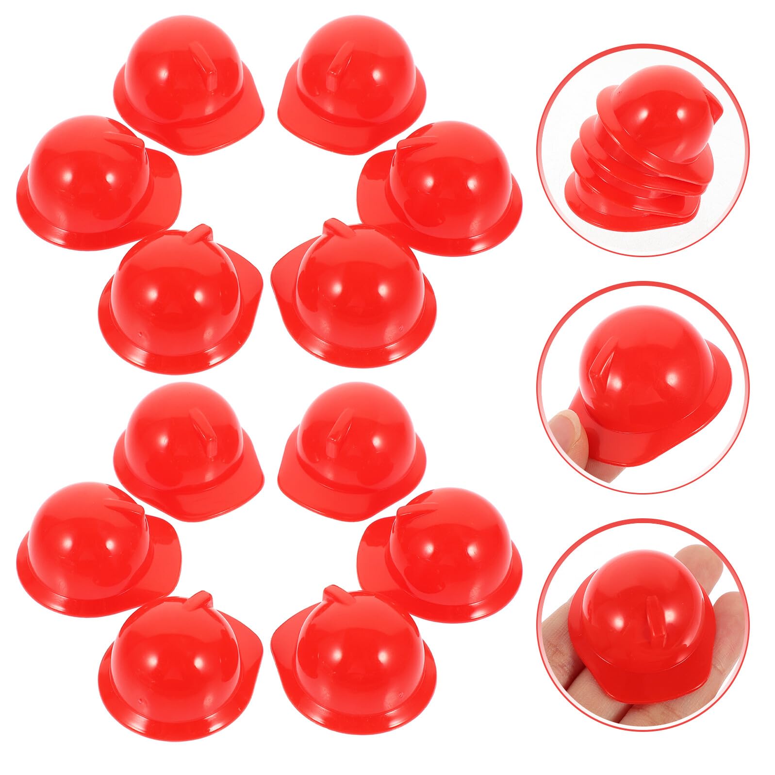 Mini Cascos de Seguridad para Muñeca, 20 Piezas, Plástico Rojo | Decoración para Tarta y Mascota, Uso Exterior, Accesorio Lúdico para Niños
