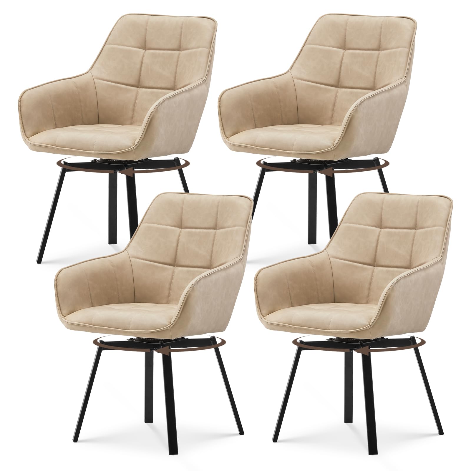 TUKAILAI Esszimmerstühle 4er Set drehbar, Kunstleder Esszimmerstühle mit Armlehne Gepolstert Küchenstühle Armlehnenstuhl für Küche Esszimmer Wohnzimmer Heimbüro, Beige