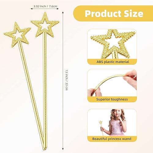 Miniatura 2 de 12 varitas de estrella de 13 pulgadas, varitas de ángel, varitas chapadas para princesa, fiesta de cumpleaños, boda, Halloween, Navidad, disfraces,
