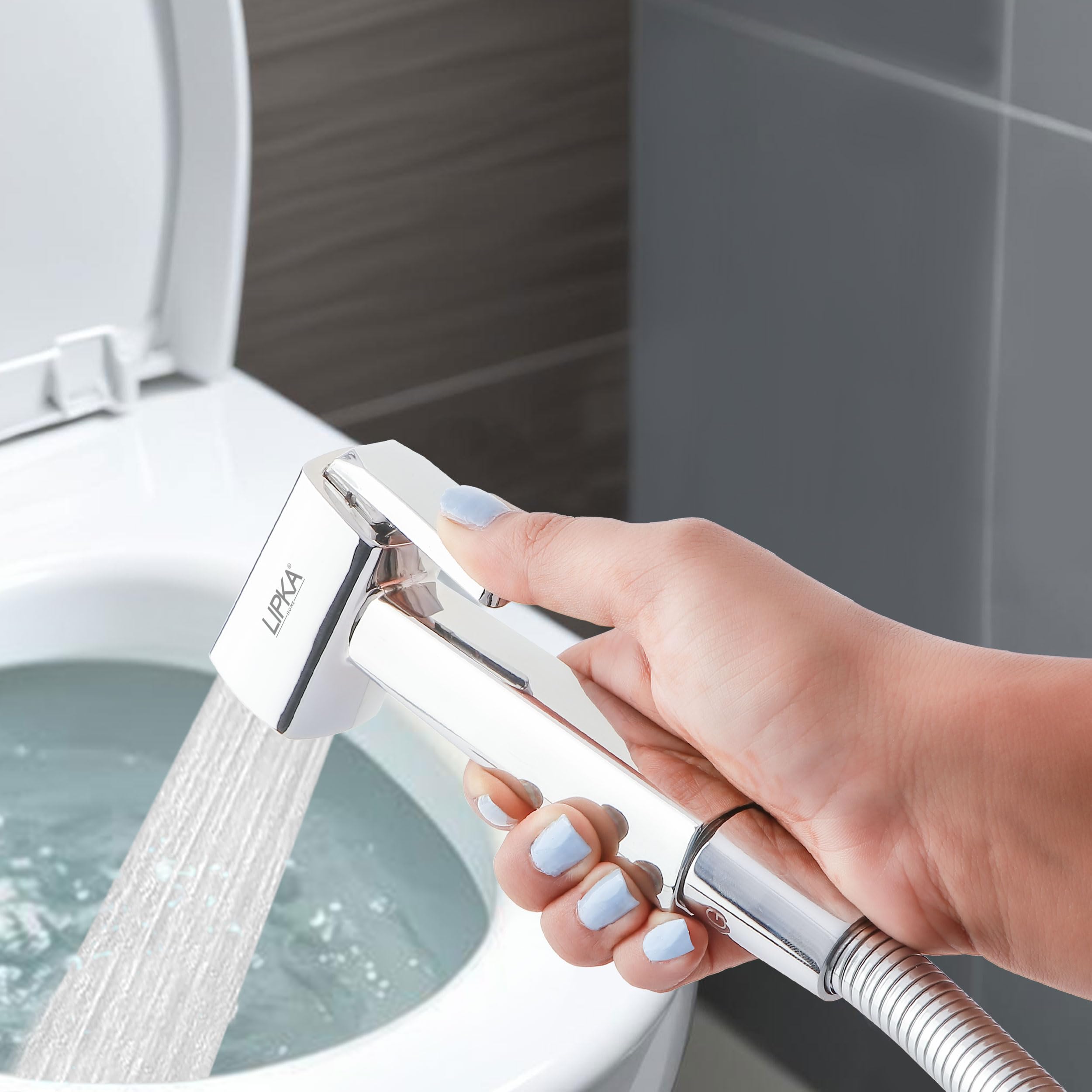 LIPKA Square ABS Health Faucet with 1 Miter Stainless Steel Shower Tube & Hook | Chrome Finish High-Pressure Health Faucet | Handheld Jet Spray Bidet for Bathroom Hygienic & Easy-to-Use | Silver