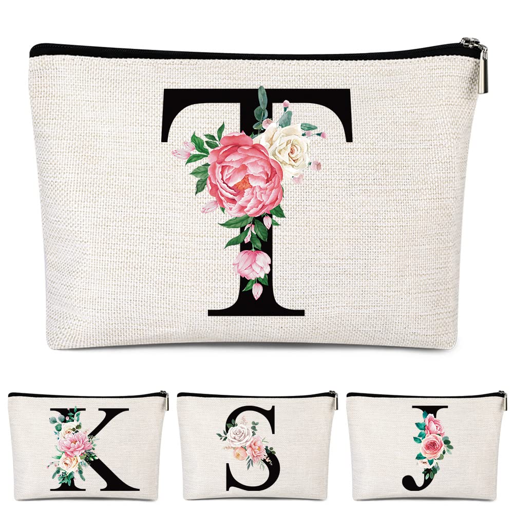 Monogrammed Makeup Bag for Women, Small Personalized Cosmetic Make Up Toiletry Pouch for Purse with Trendy Aesthetic Design, Ideal Travel Period Gift for Friends Bridesmaids