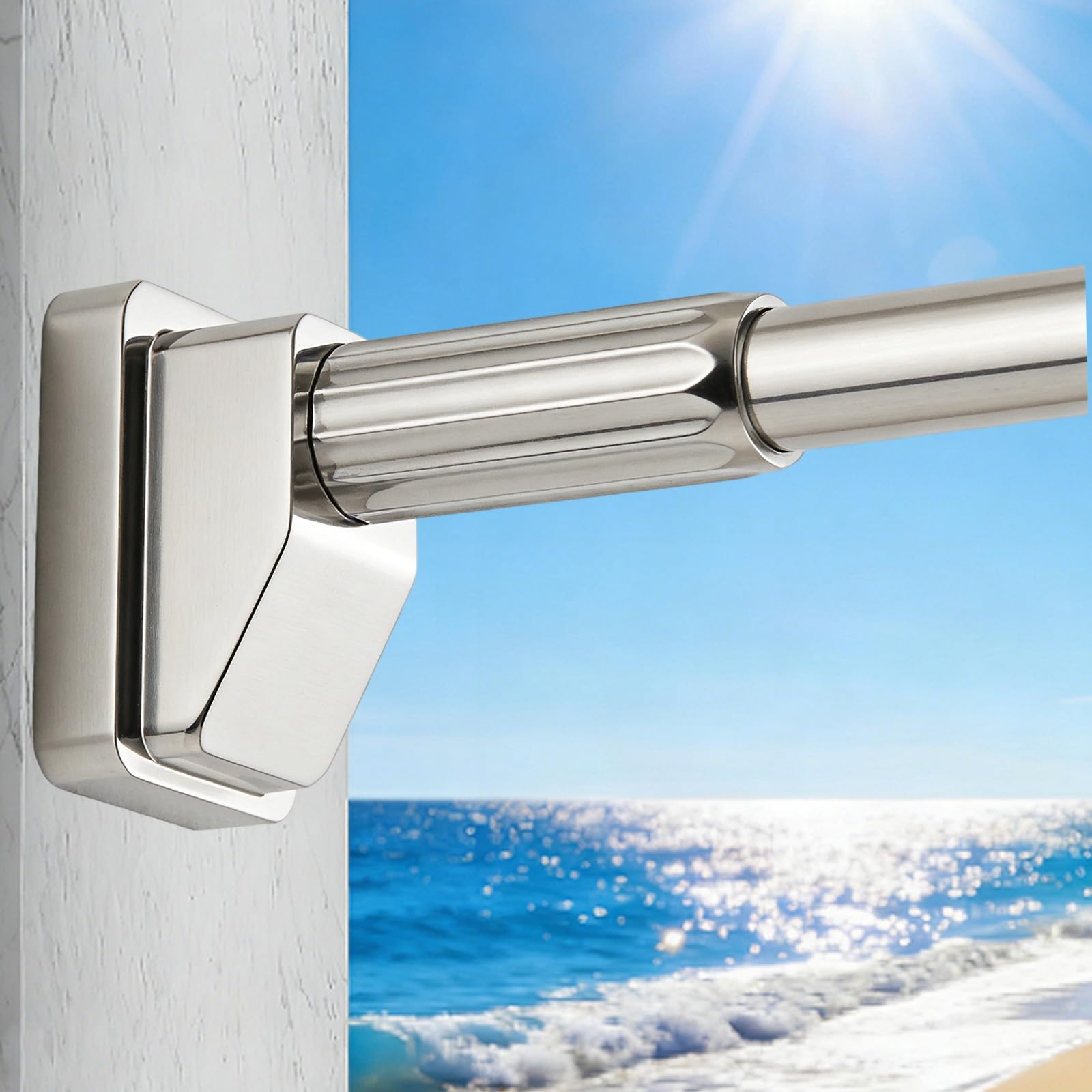 Gardinenstange ohne Bohren, Duschstange zum klemmen Edelstahl, Spannstange Verstellbare 40-500cm, Teleskopstange Rutschfest Rostfrei für Fenster Badezimmer Schränke Türen(Edelstahl,410-500cm)