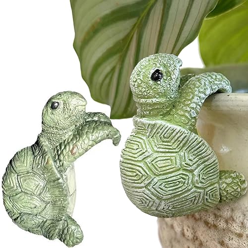 2 figuras de tortuga, maceta para colgar, decoración de resina, escultura de tortuga, jardín, balcón, decoración de patio