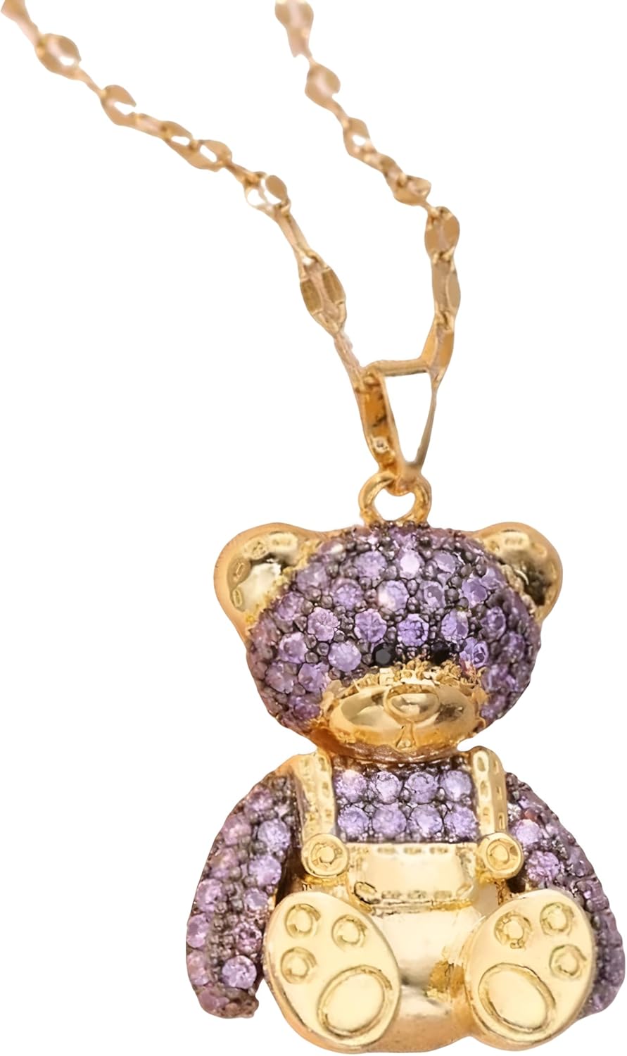 14K Yellow Gold Bear Necklace For Women, Popular Bear Zircon Pendant Necklace Cute Bear, Gummy Bear Necklace, Gummy Bear Jewelry, Bear Charm, Panda Necklace, Bear Claw Necklace