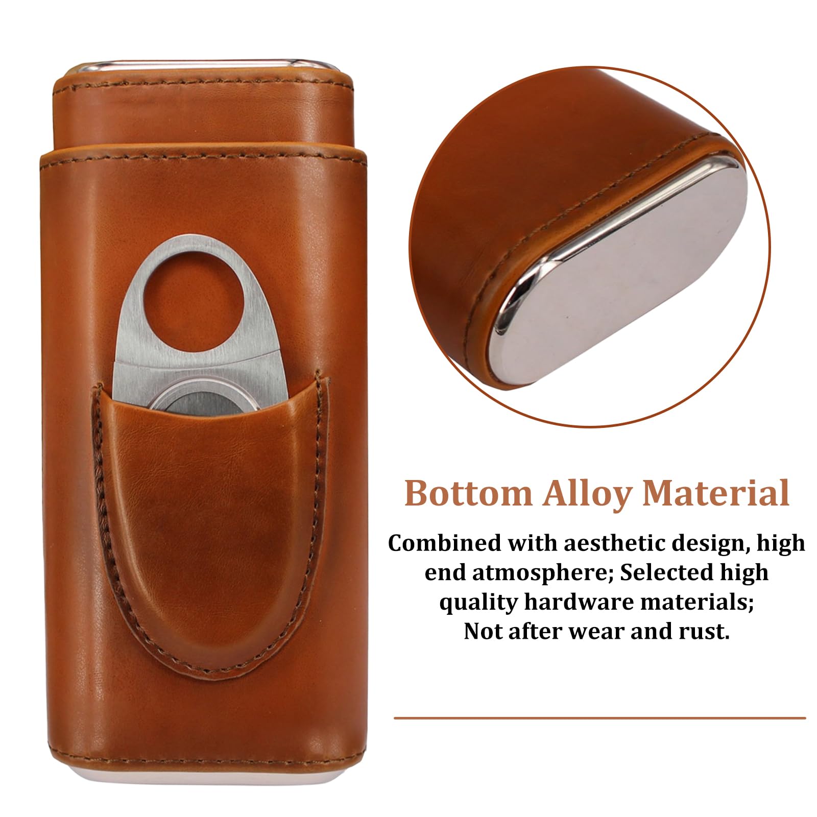 Etui na cygara, skórzane etui na 3 cygara, przenośny humidor z krajalnicą do cygar, pudełko na cygara wyłożone drewnem cedrowym, etui na cygara, nadaje się do podróży, na krótkie wycieczki