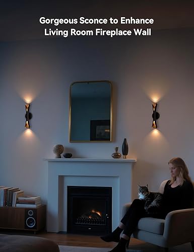 Miniatura 7 de Tubicen Aplique de pared moderno decorativo para pared, luz regulable hacia arriba y abajo, luces interiores negro dorado de mediados de siglo para