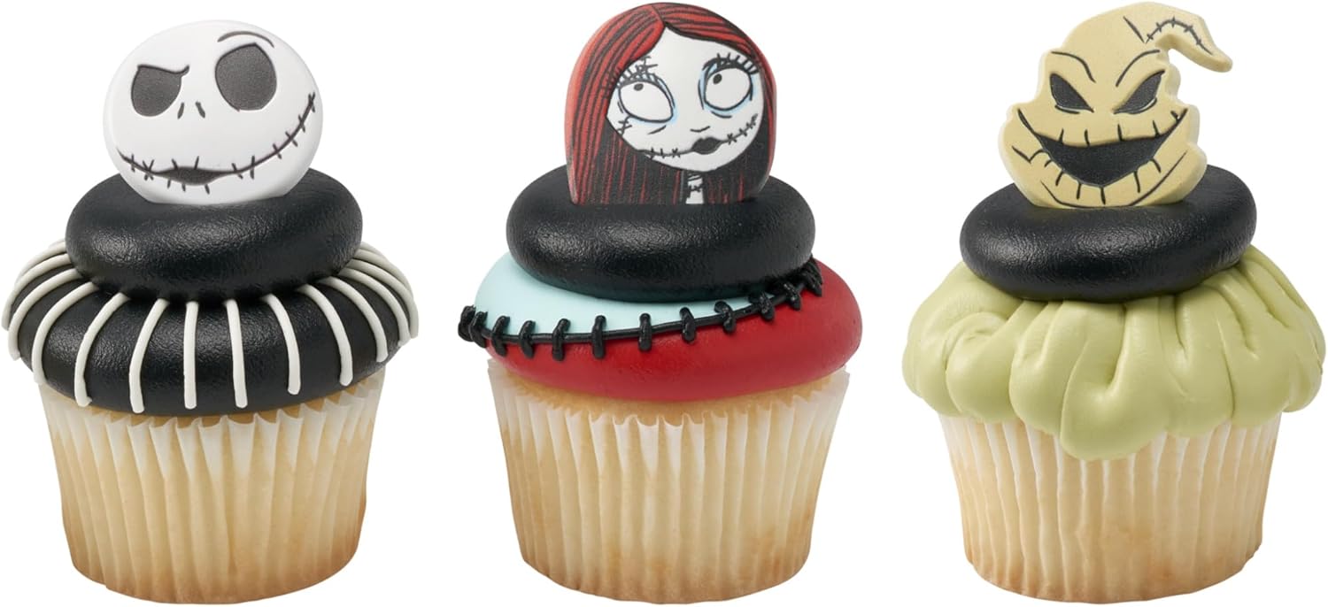 DecoPac The Nightmare Before Christmas Rings, Cupcake Decorations Featuring Jack, Sally, And Oogie Boogy - 24 Pack