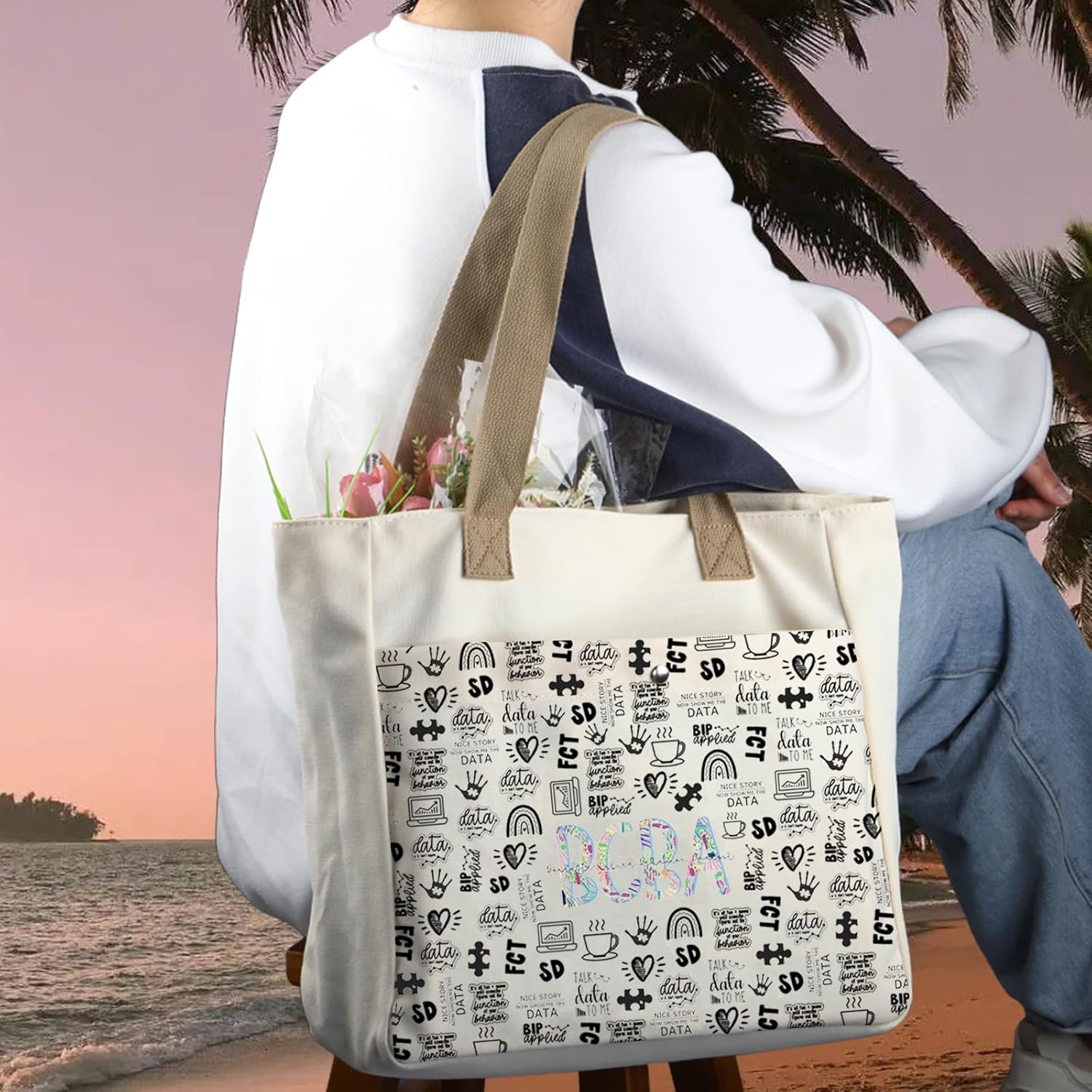 WCGCKO Behavior Therapist Gift Certified Behavior Analyst Gift BCBA Tote Bag Toiletry Bags For Women - Image 6