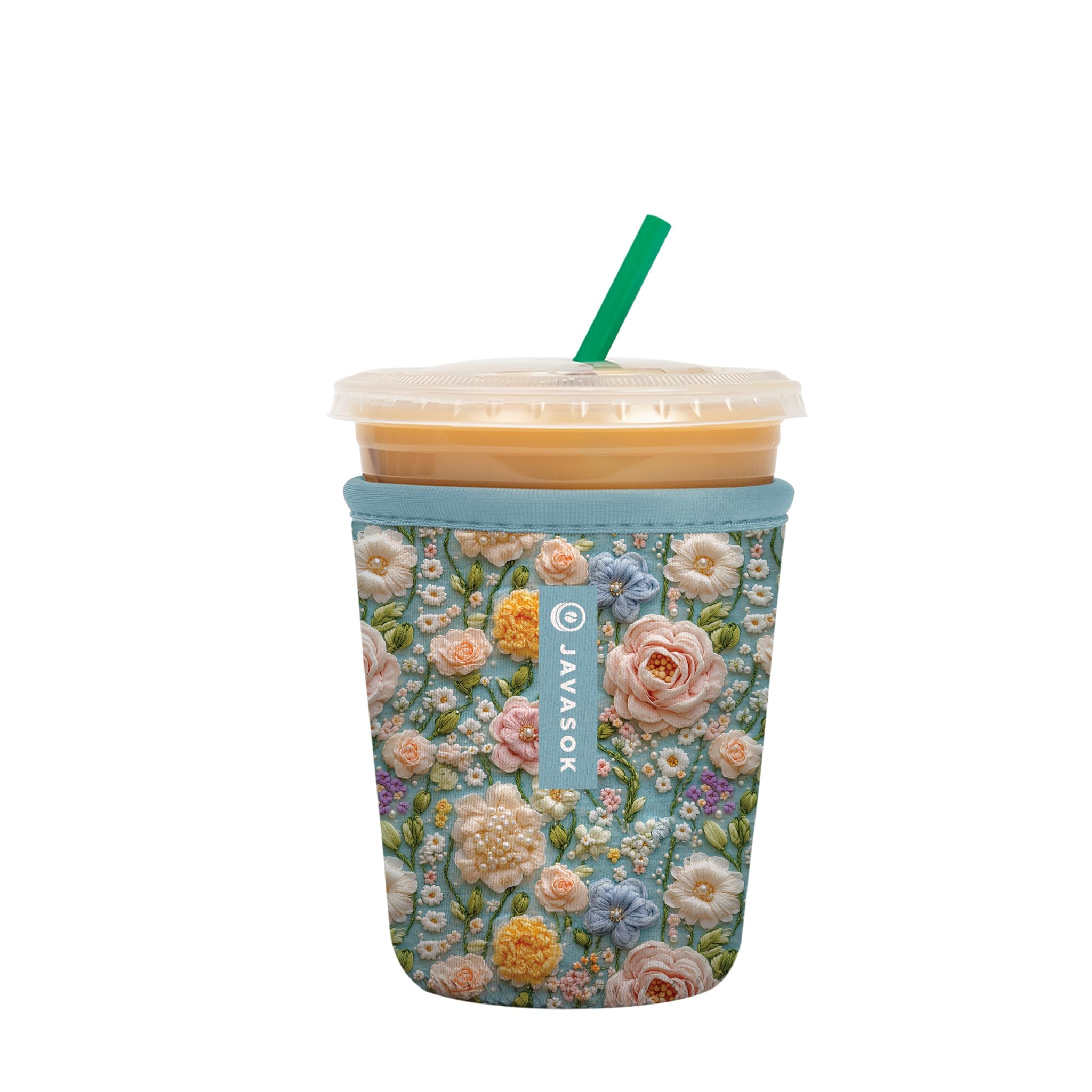 Sok It JavaSok Iced Coffee &amp; Cold Soda Insulated Neoprene Cup Sleeve (Garden of Pearls, Small: 16-20oz)