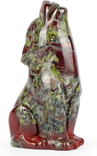 Artistone Estatua de lobo de piedra de sangre de dragón de 2 pulgadas, adorno para decoración del hogar, escultura de animales de cristal curativo