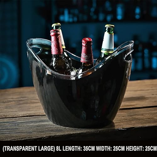 Miniatura 5 de Cubo de hielo acrílico negro de 8 litros de plástico para bebidas y fiestas, grado alimenticio, capacidad para 5 botellas de tamaño completo y hielo