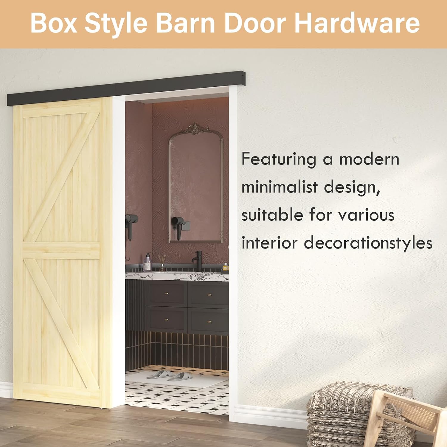 6FT Sliding Barn Door Hardware, Low Clearance Aluminium Alloy Box Rail Hardware for Wooden Barn Door, Interior Barn Door Track, Easy to Install, Black