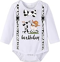Vista 3 de Wosixima Traje de primer cumpleaños para bebé niño y niña, recién nacido de un año, pantalones cortos, fiesta de primer cumpleaños de vaca