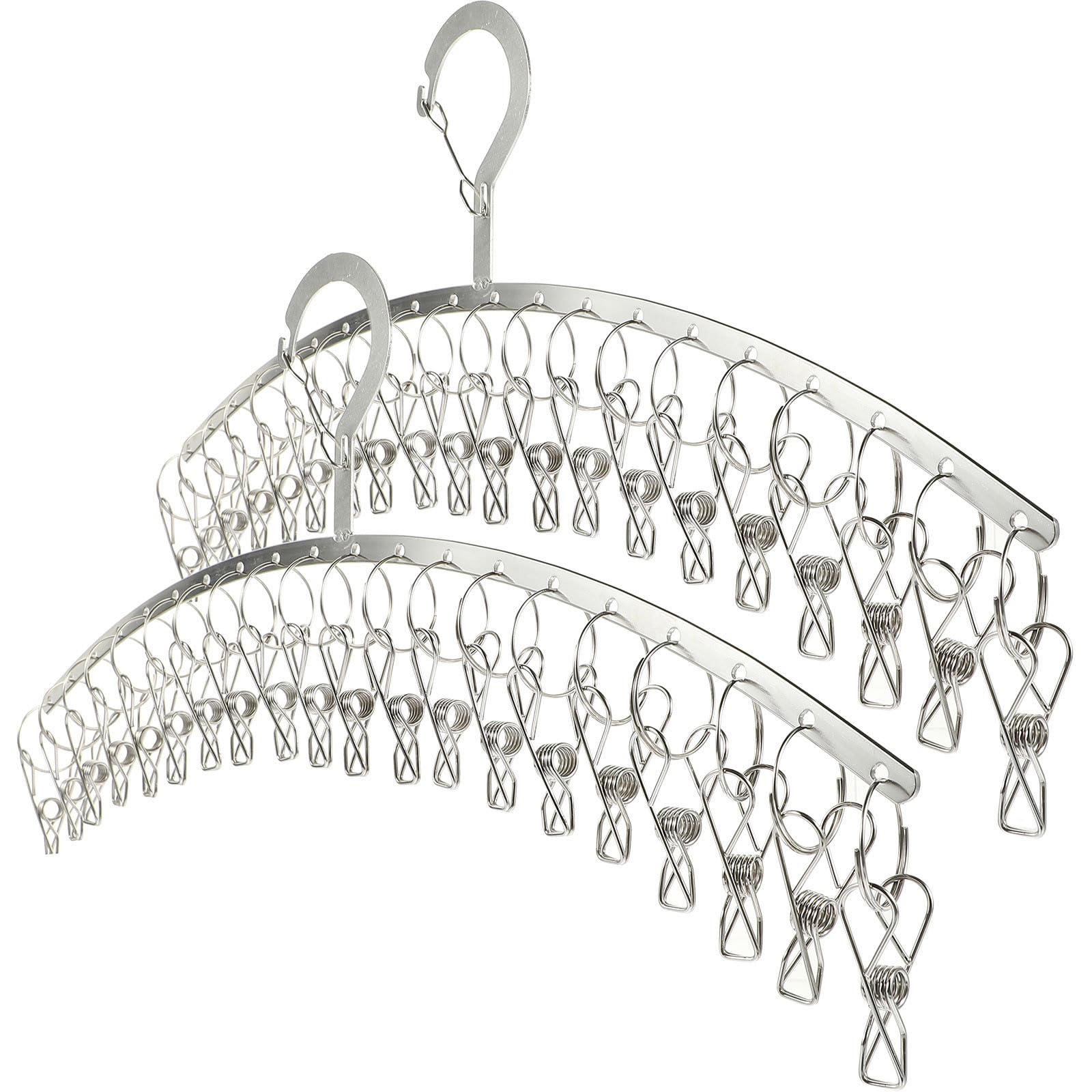 Stendibiancheria in Acciaio Inox 2 Pezzi 20 Clip Regolabili Antivento, Grucce Clip per Calzini e Biancheria Intima, Organizzatore Multifunzionale per Uso Domestico e Outdoor