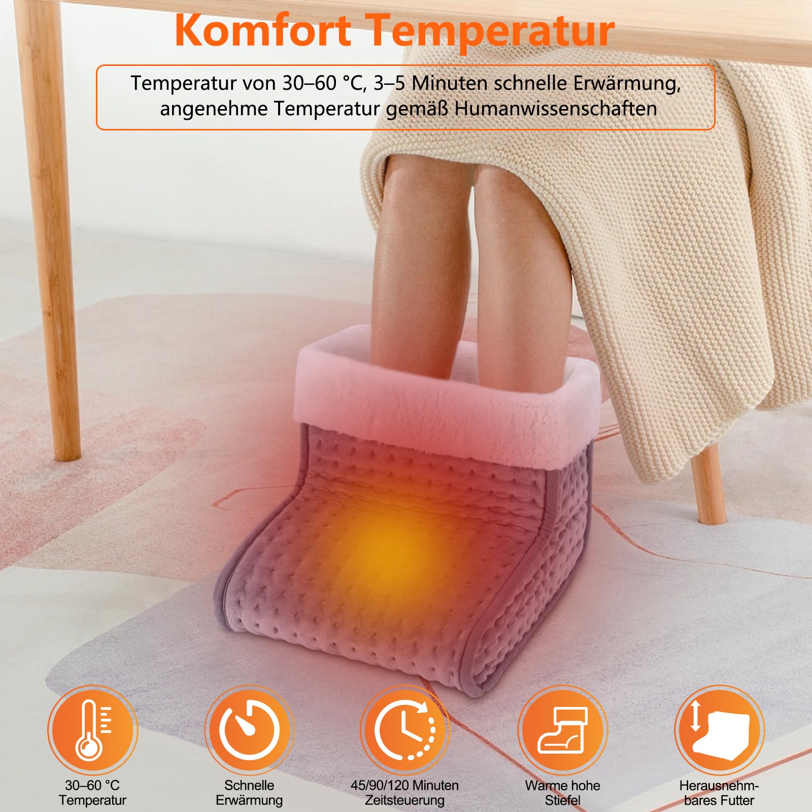 Biutee Fußwärmer Elektrisch, 10 Temperaturstufen | 3 Timer, Kuschelige Wärme für Kalte Füße, Fusswärmer Schnelle Erwärmun 30-60℃, Fußheizung für Weihnachten, Maschinenwaschbar, bis Schuhgröße 46, Grau