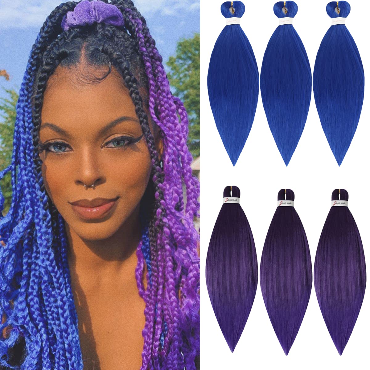 Prestretched Braiding Hair Extension double color 3 Blue