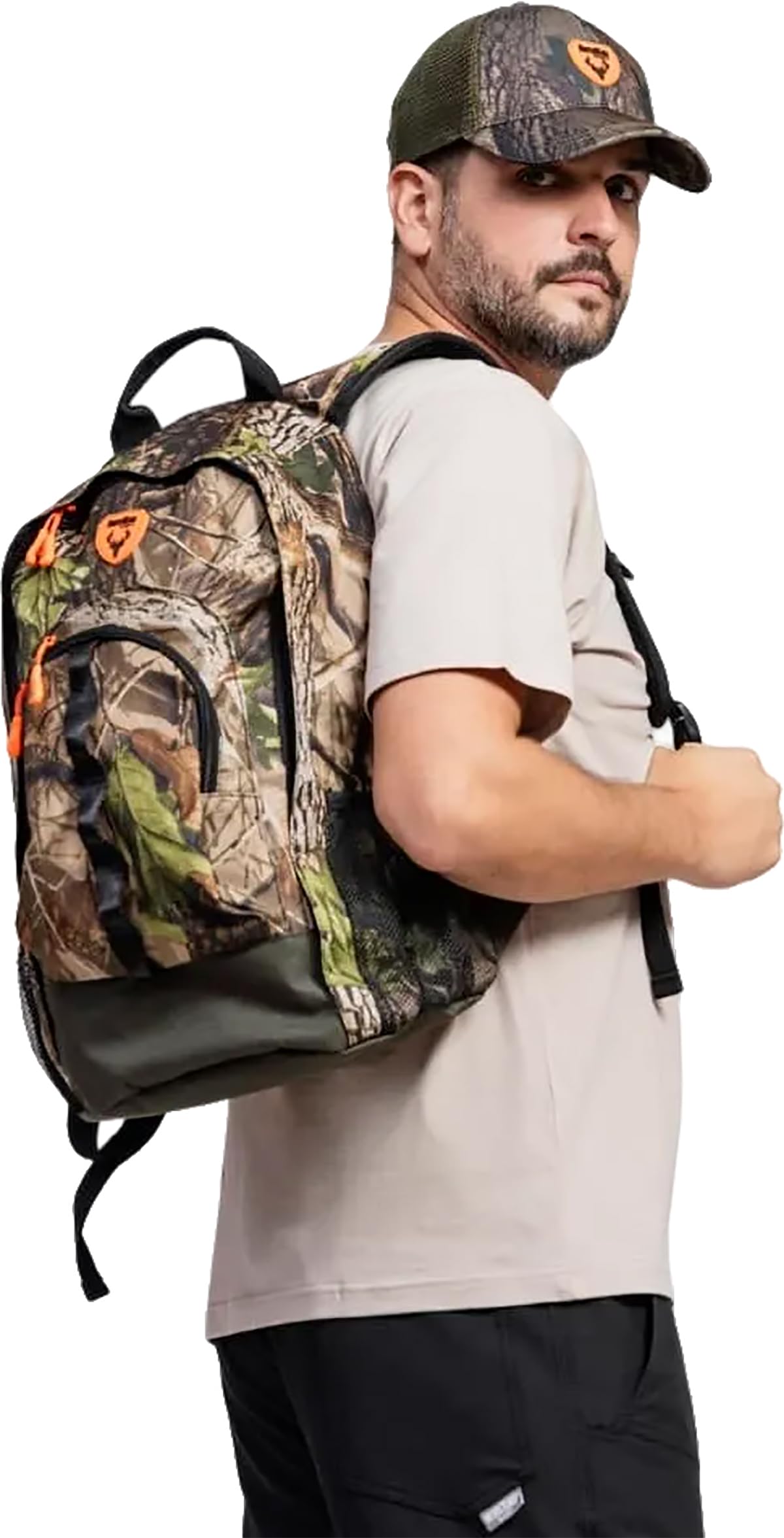 WORKTEAM Mochila de Caza 23L, Camuflaje, Compartimentos Múltiples con Doble Cremallera, Laterales de Rejilla, Tirantes Acolchados y Espalda Ergonómica para Outdoor y Montaña — view 3