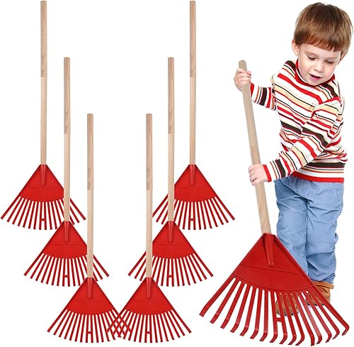 6 rastrillos para niños de 38 pulgadas con mango de madera dura, mango desmontable, herramientas de cuidado del césped para barrer hojas y ordenar disponible en Yaxa Peru
