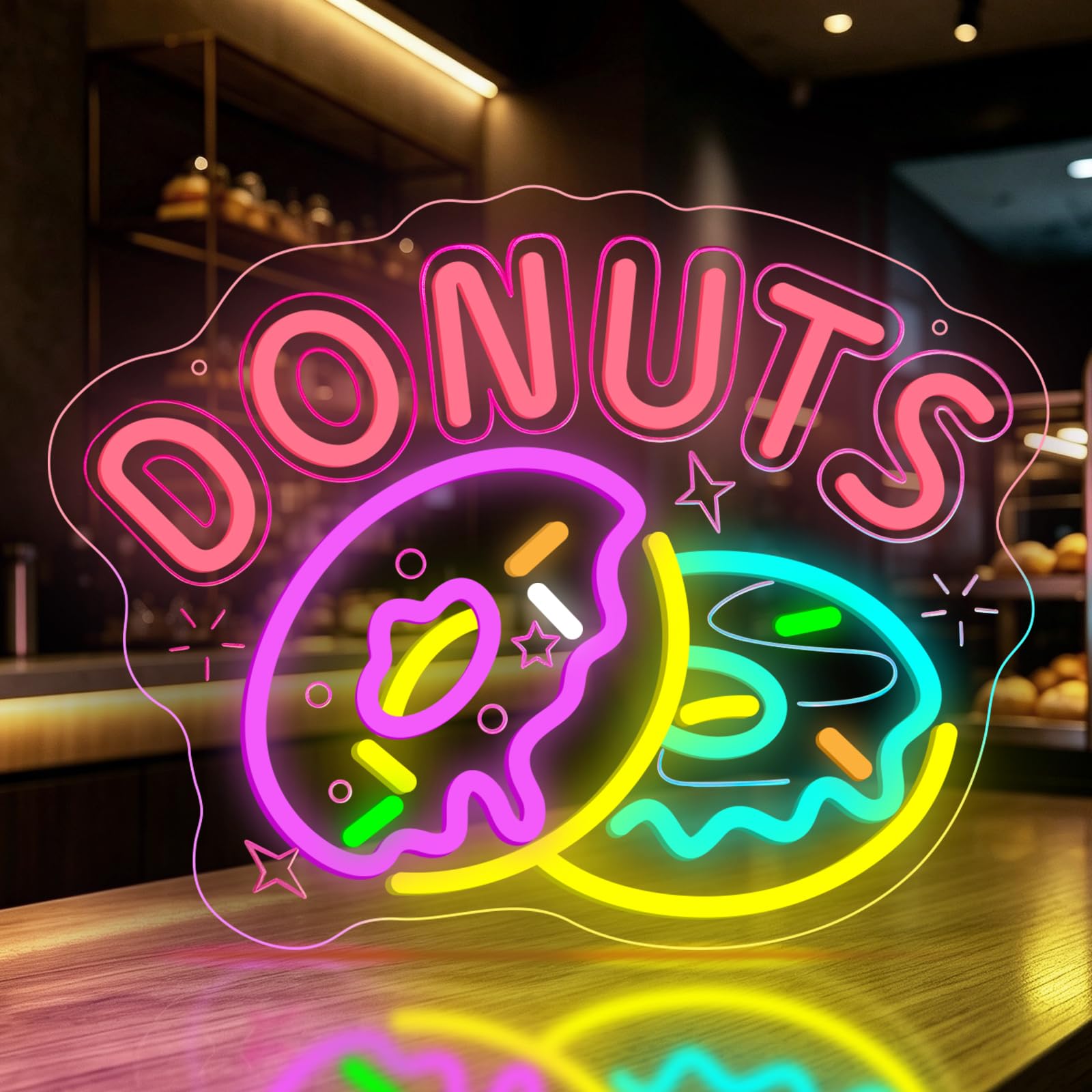 Donut Neon Light Sign Dessert LED Neon Sign for Wall Decor Light Up Signs USB Powered for Bakeries Confectionery Shops Cafés Bakery Home Bars Gift