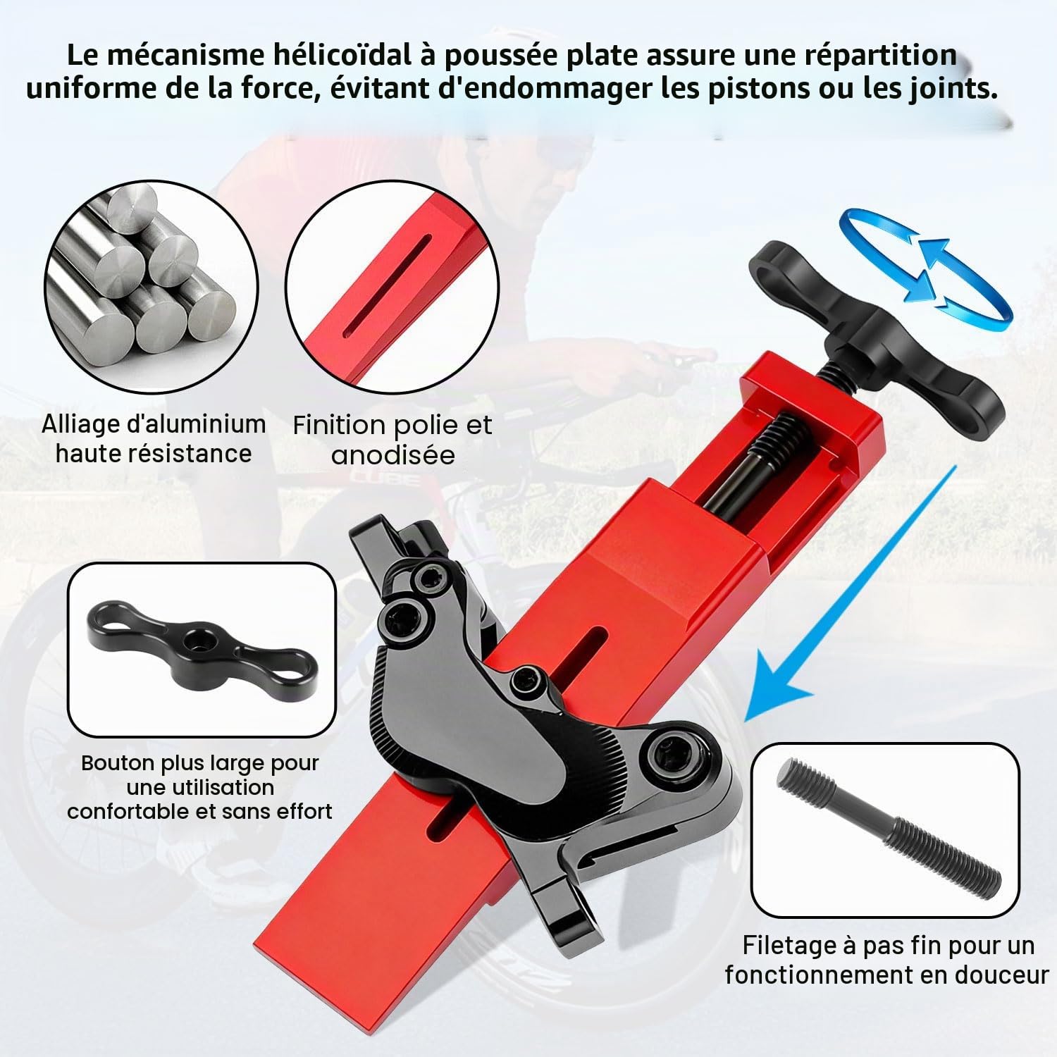 Repousse Piston Frein de Vélo Hydraulique Réparation Professionel pour Etrier Frein Vel pour Shi-ma-no/Sr-am Double/Quadruple à Étalons Course de Remise à Zéro 7-12,6 mm Aluminium Alloy Rouge Tl-233