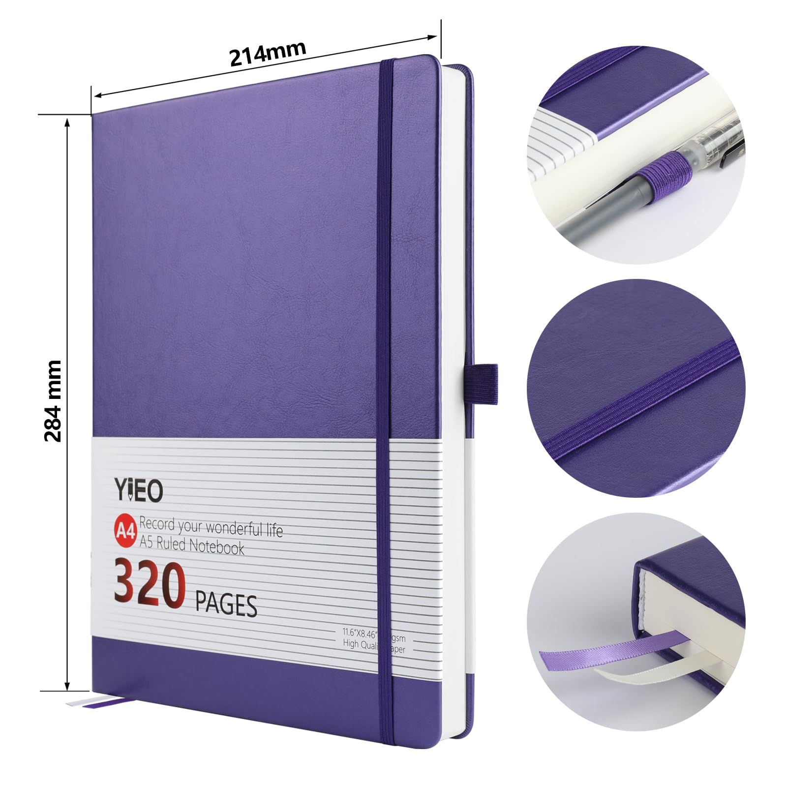 Notebook A4, Thick A4 Notebook Hardback Journal Notebook 320 Pages 100GSM A4 Lined Note Book - Image 2