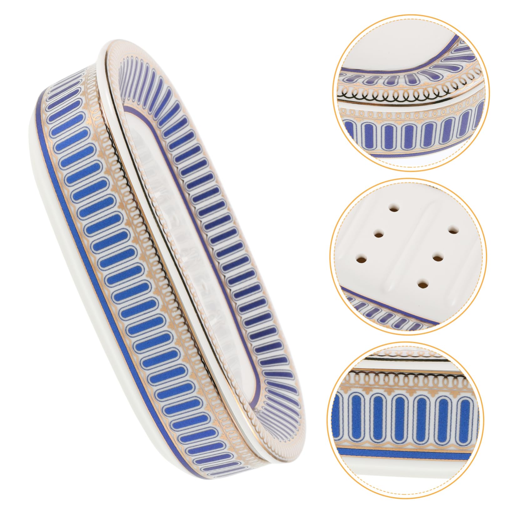 Jabonera de Cerámica con Escurridor y Diseño de Rayas | Desmontable, Limpieza Sencilla, Uso Higiénico, Estilo Simple y Elegante, para Organización del Baño