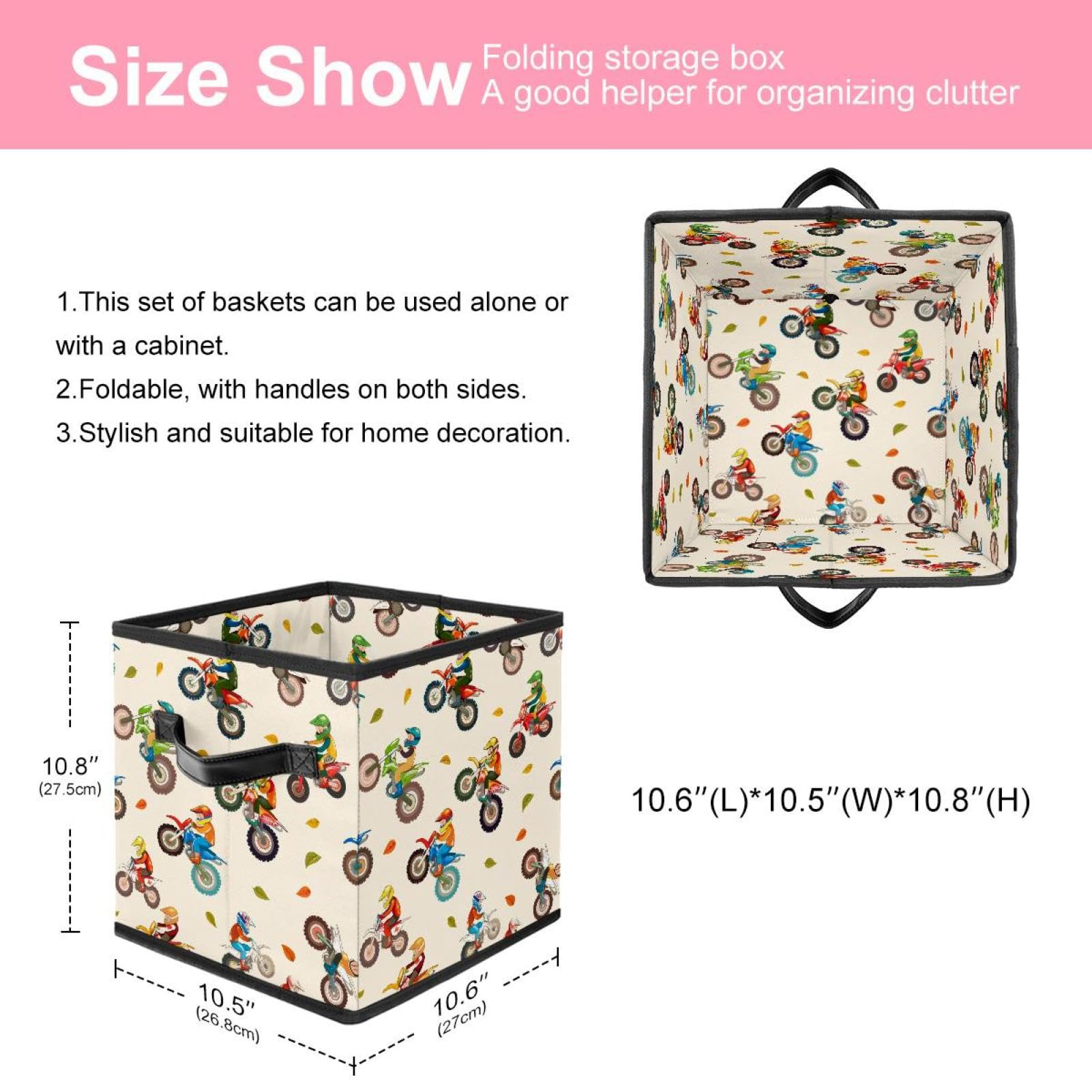Storage Basket Cube Motocross Foldable Toy Storage Organizer, Baby Nursery Storage Bin for Closet, Bedroom, Kids Playroom, Laundry, Living Room