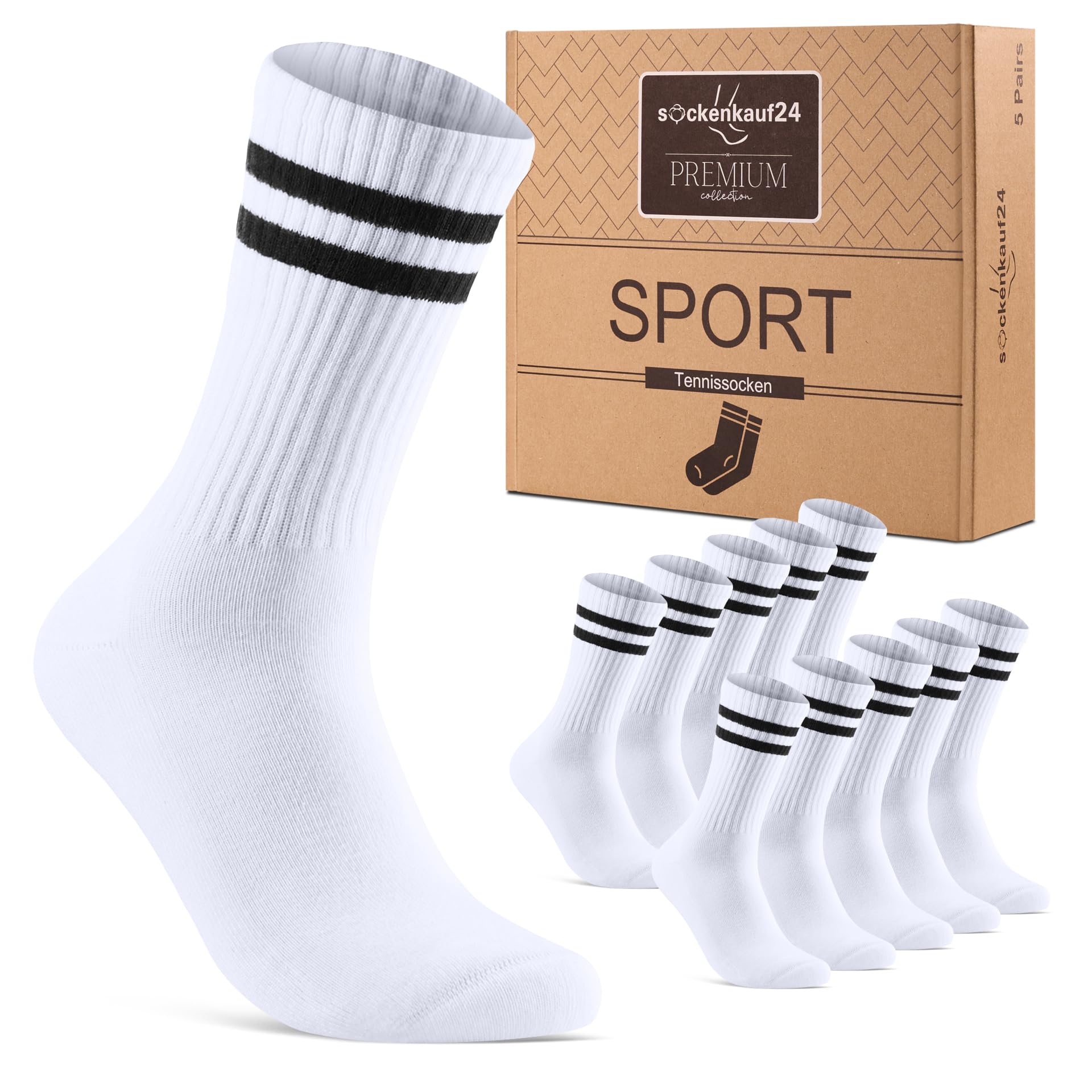 Men's Women's Sports Socks Crew Tennis Socks Padded Breathable Cotton 5 Pairs Premium Retro Socks with Stripes